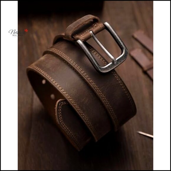 Mens Leather Belt 35mm Genuine Full-Grain Casual Jeans - Picture 2 of 7